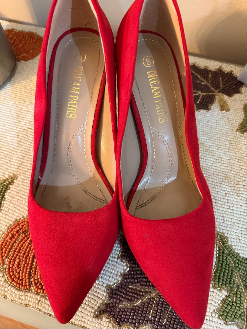 Dream Pairs Red Suede Pointed-Toe Pumps
